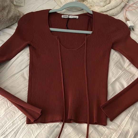 Rust Color Top Zara | Tops | Zara Rust Colored Tie Front Top | Poshmark